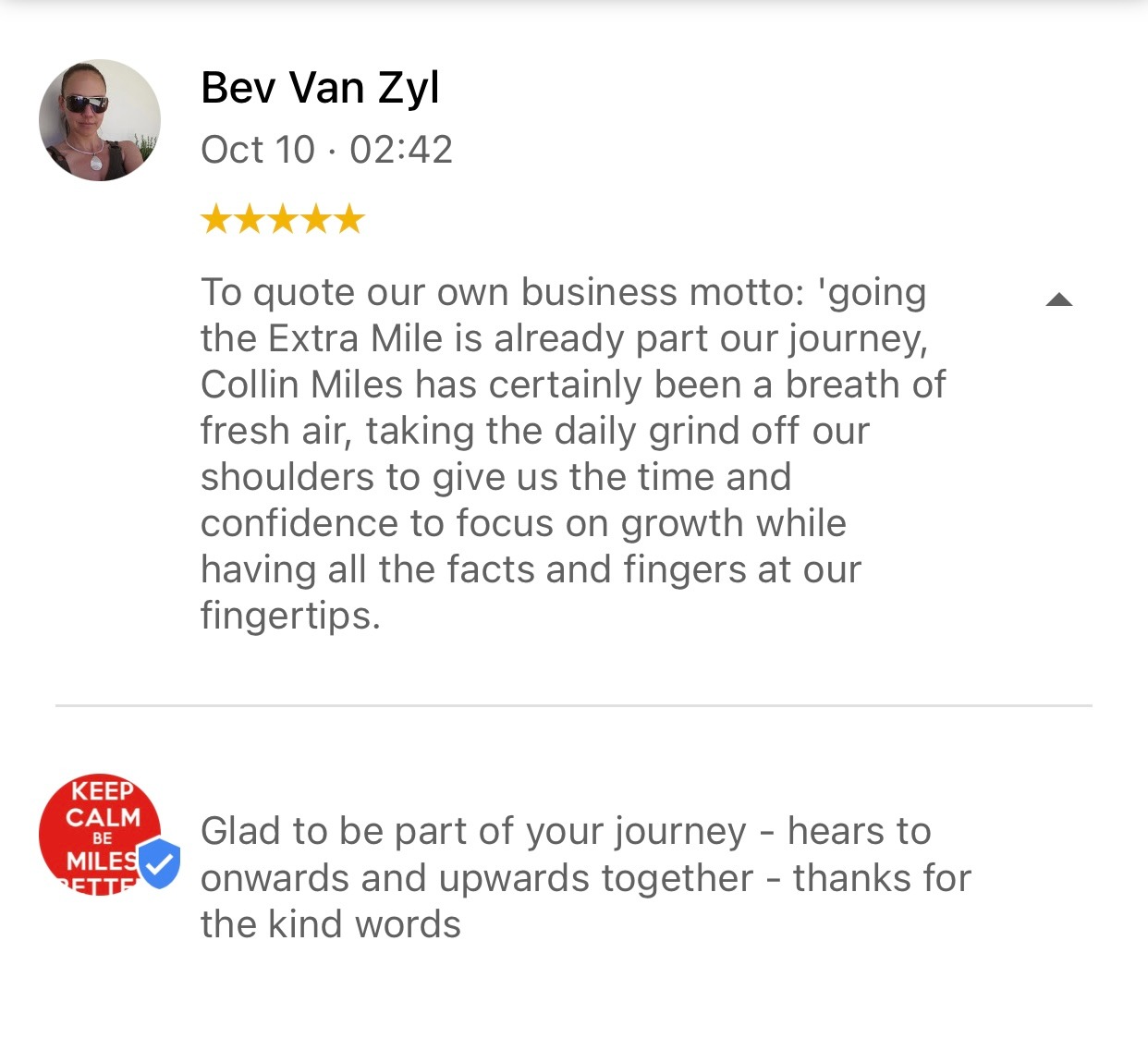 Bev Van Zyl 5 star review